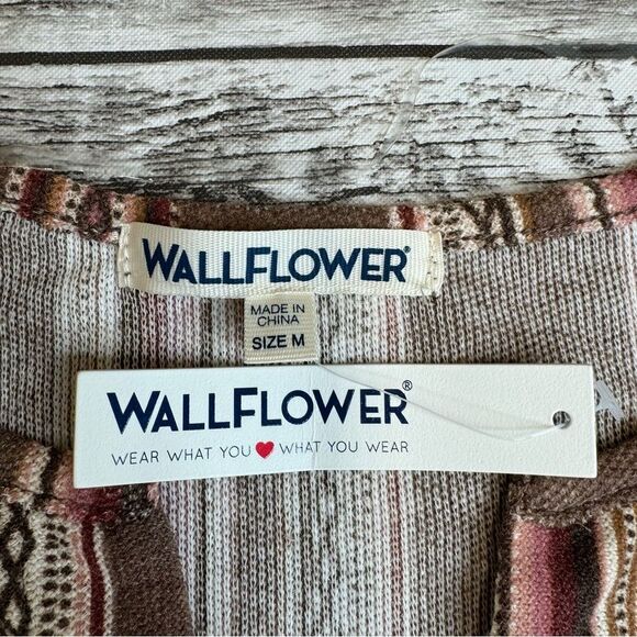 WallFlower Womens Aztec Knit Long Sleeve Shirt Brown Black Tan Pink M Med Medium - Picture 9 of 13